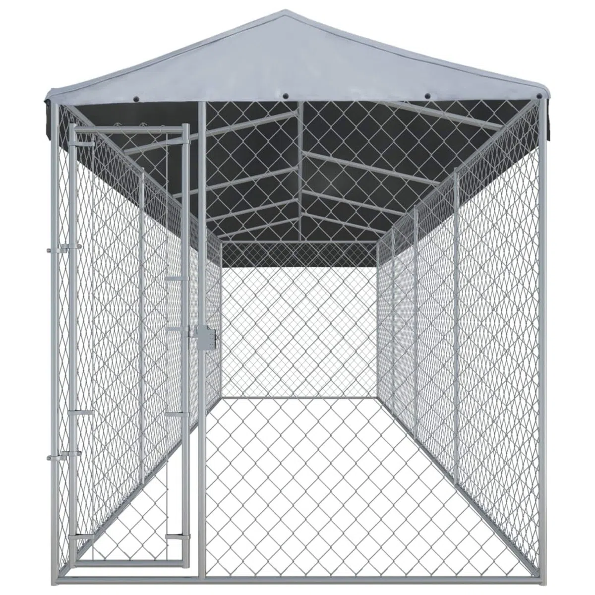 Festnjght Perrera de Exterior con Toldo Jaula para Perros Mascotas de Galvanizado con Cerradura para Jardín Patio 760x190x225 cm Plata