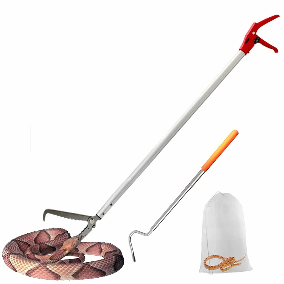 Serpiente Tong Pinza capturador de Serpiente de Cascabel de Piel de Serpiente de aleación de Aluminio Profesional Amplia mandíbula Herramienta de manipulación con Bloqueo y Agarre