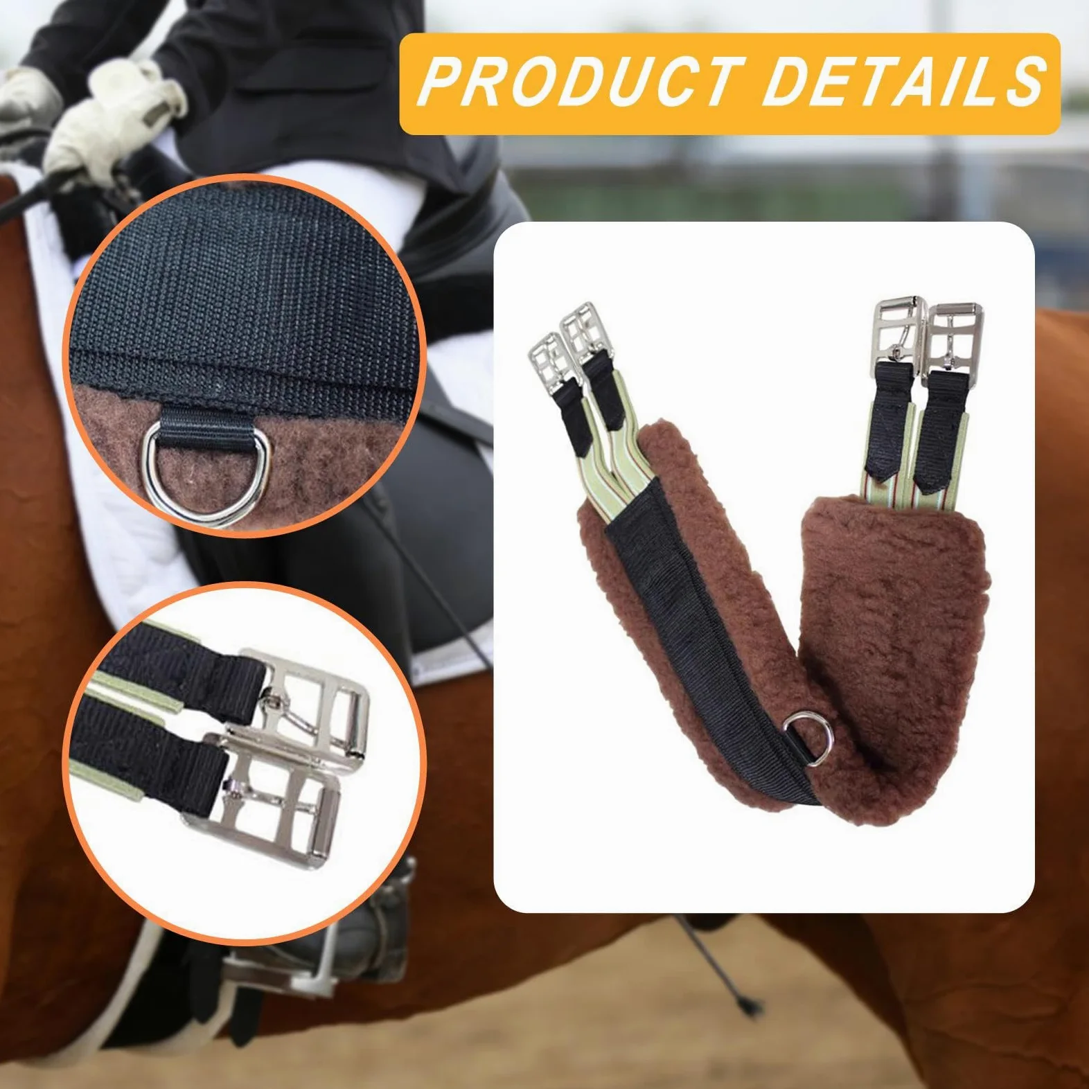 Cincha para Caballo Cincha Transpirable Cincha de Montura Cincha de Caballo con Tela de Franela de Acero Fácil de Acoplar a O