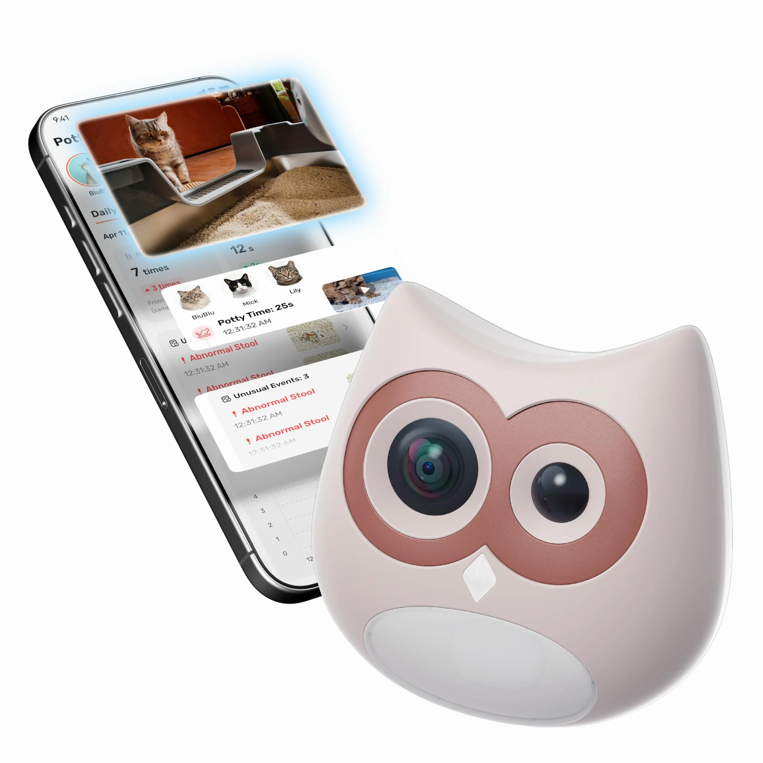 Cámara para gatos con IA - Monitoreo de caja de arena, cámara para mascotas con aplicación de teléfono para interiores, seguimiento de la salud de varios gatos, alertas tempranas de infección