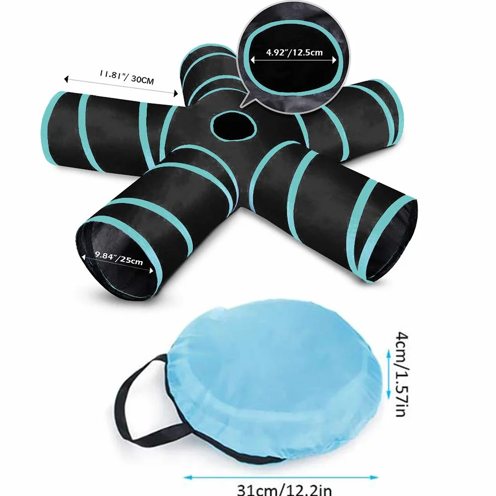 Túnel De 5 Vías para Gatos, Tubo Plegable para túnel de Mascotas con Bolsa de Almacenamiento para Gatos, Cachorros, Conejos, Conejillos de Indias, Uso en Interiores y Exteriores