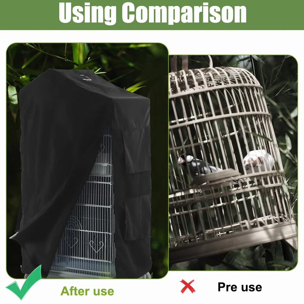 DONGKER Funda para jaula de pájaros, impermeable, protección solar para pájaros, funda opaca transpirable con cremallera y cierre autoadhesivo para pájaros, loros, periquitos, guacamayos, tortolitos