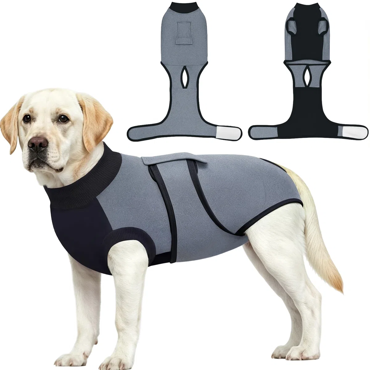 Traje Recuperación Cirugía para Perros, Body Post Quirurgico Perro Trajes Onesie Mascotas Pijamas para Cuidado Postoperatorio Ropa Quirúrgica para Perros (Gris, L)