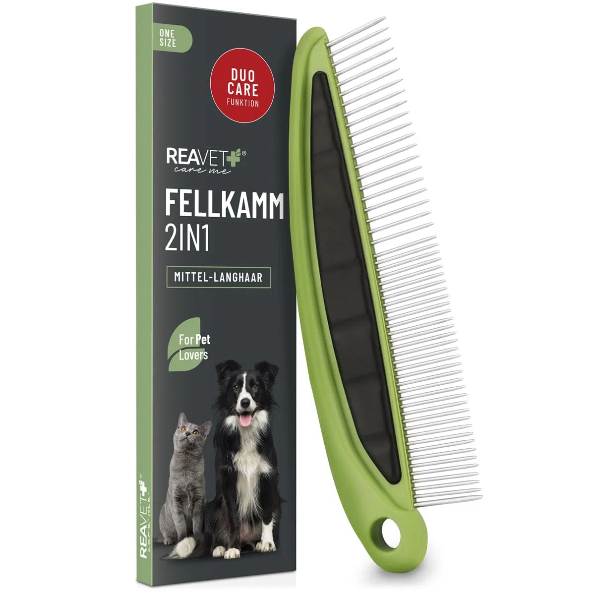 ReaVET Peine de pelo 2 en 1 para perros y gatos con pelo medio a largo I peine doble, ideal para resolver nudos y enredos, peine para perros, gatos, peine para gatos para el cuidado diario del pelaje