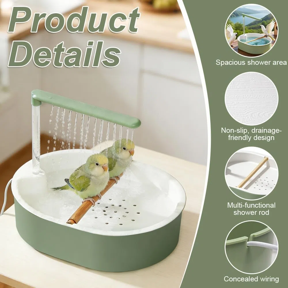 Bañera Automática para Pájaros, Cubo Bañera para Pájaros Cuenco Pequeño para Bañera para Loros con Ducha de Agua Circulante Ducha Bañera para Periquitos Alondras y Pájaros Pequeños