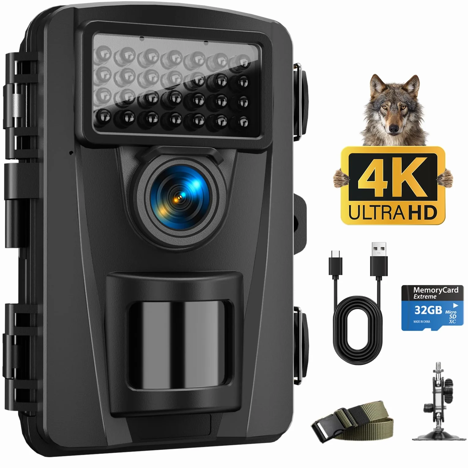 Cámara de Caza 4K 30fps, 60MP Camara Fototrampeo Nocturna 940nm Invisibles IR Leds, Diseño de Temporizadorn, IP66 Impermeable para Monitoreo de Vida Silvestre y Vigilancia del Hogar