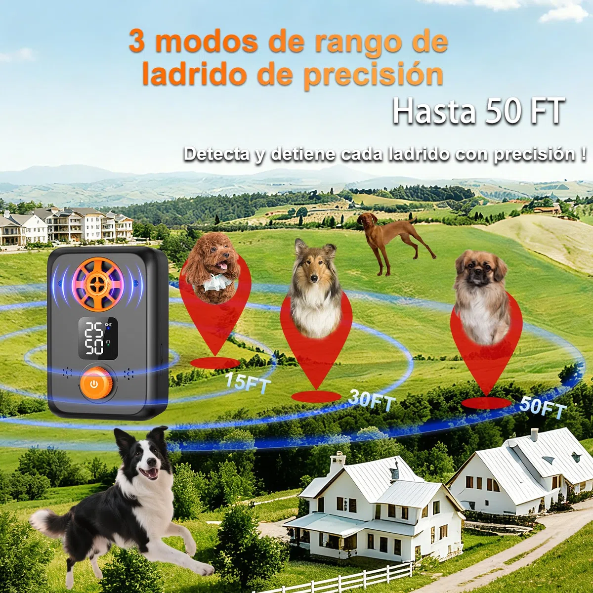 Antiladridos para Perros Ultrasonidos - Dispositivo Repelente con 5 Frecuencias, 3 Modos y Auto Detención Efectivo para Interior y Exterior