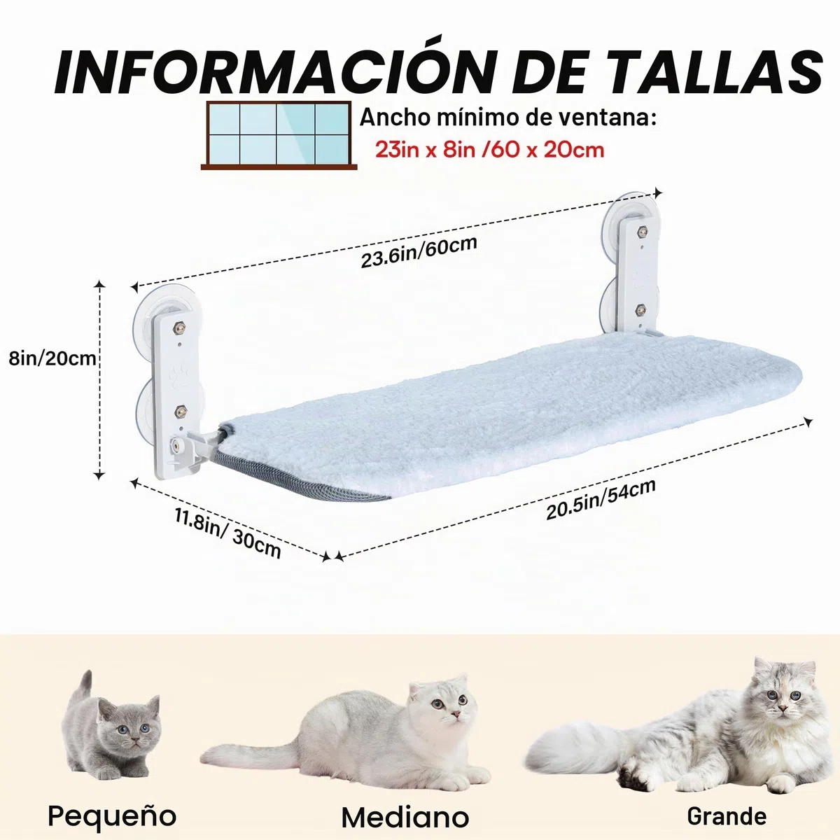 EDAGNY Hamaca para Gato Ventana Confort con Alfombra Reversible y Lavable - 54x30cm Hamaca para Gato Cama Ventana Estructura Metálica Resistente Soporta 18kg, Gris M