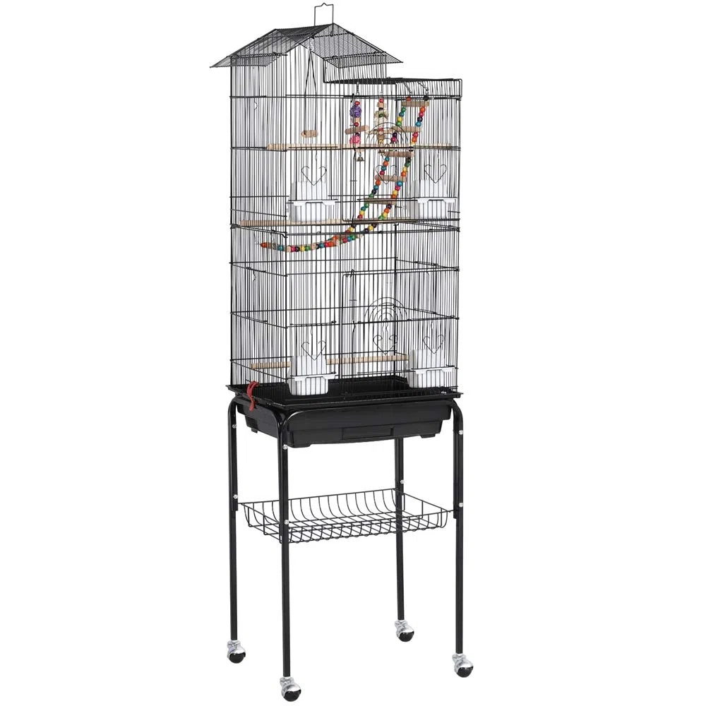Yaheetech Jaula para Pájaros Jaula con Soporte Ruedas para Canarios Jaula Mascota 46 x 35 x 158,5 cm