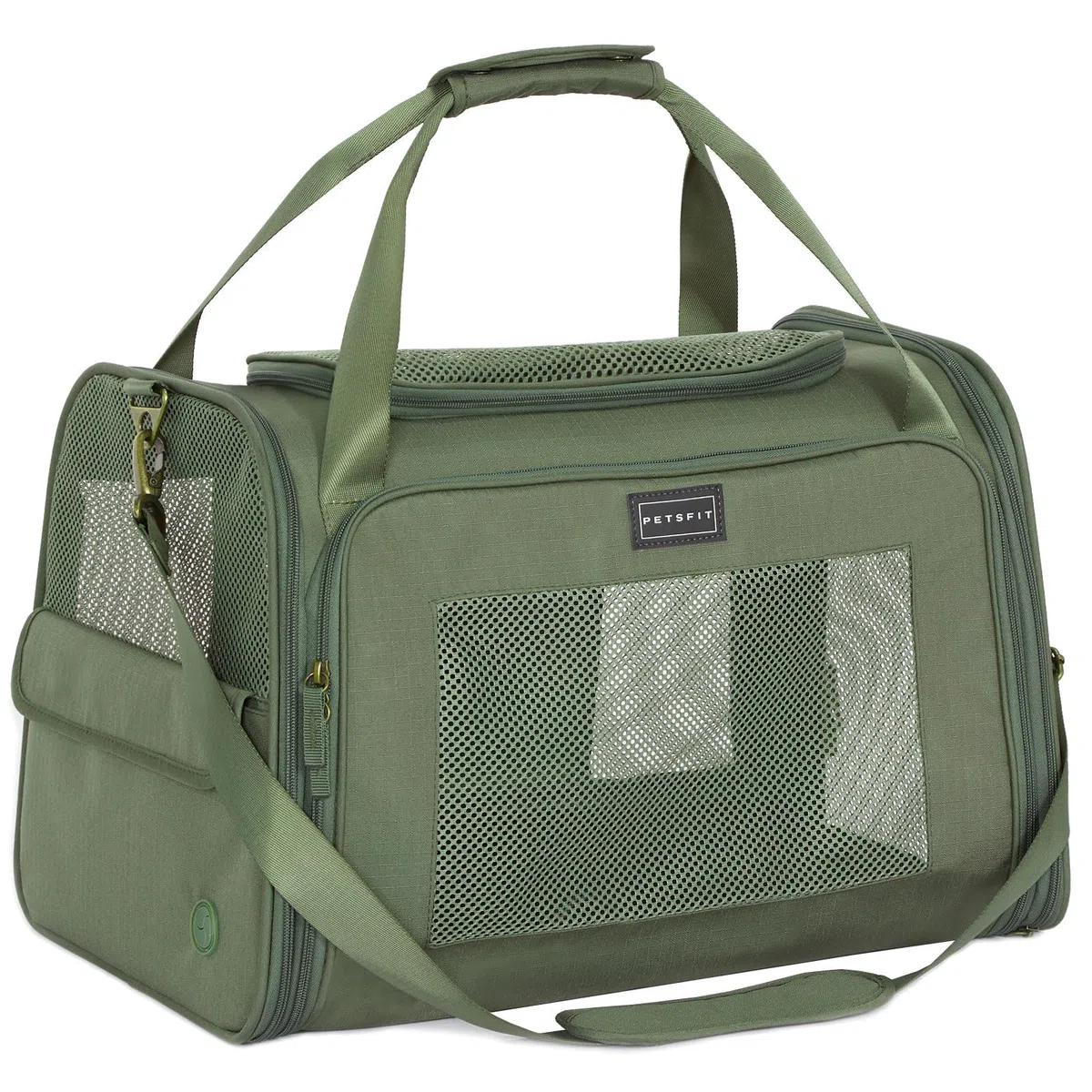Petsfit Transportín Perro Gato Plegable Transportin Gato Mochila Mediano Grande Bolso Perro Pequeño Transpirable con Tirantes Ajustables y Acolchado Suave Coche y Tren, L/Verde