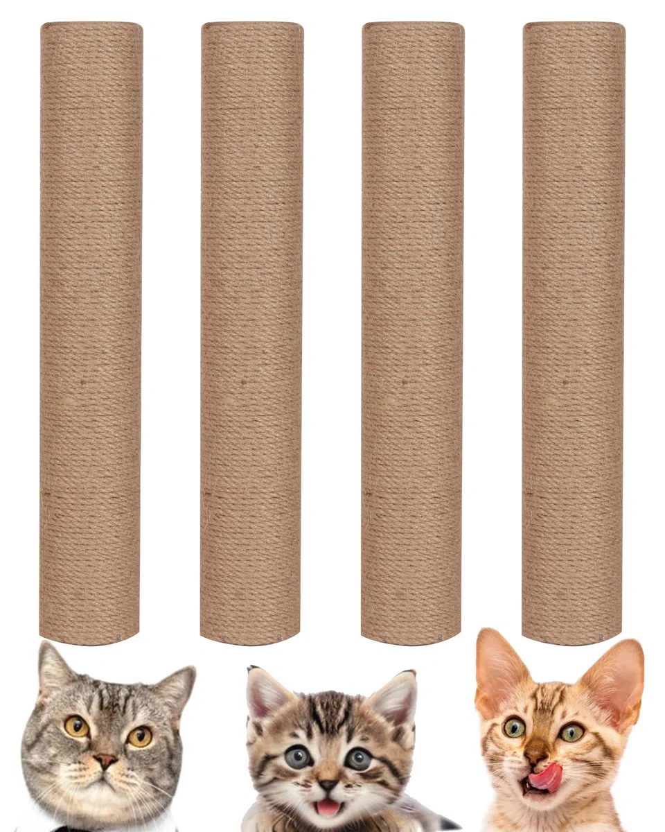 Paquete de 4 postes rascadores de repuesto para gatos de 15.7 pulgadas, postes rascadores de cuerda de sisal natural con tornillos M8 para piezas de renovación de torre de gatos de interior