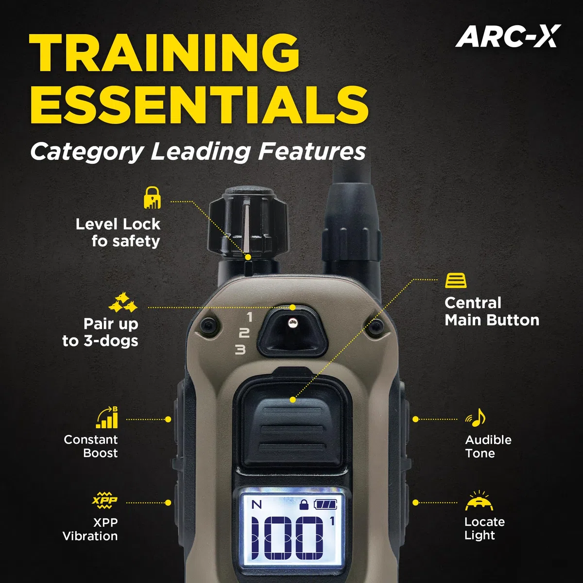 Dogtra ARC-X E-Collar para entrenamiento de perros, rango de 3/4 millas, para perros de 15 libras +, diseño delgado, IPX9K impermeable, 100 niveles de estimulación, vibración, tono, recargable, dueños