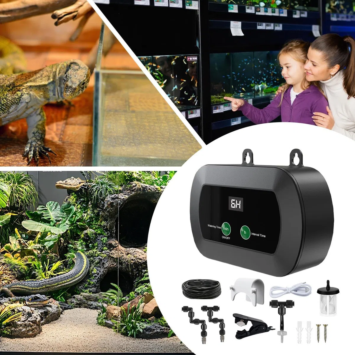 Humidificador Para Terrario - Automático De Nebulización Con Temporizador Para Terrarios,Difusor Silencioso Con Boquillas Ajustables Y Pulverización Manual Para Terrarios Y Vivarios