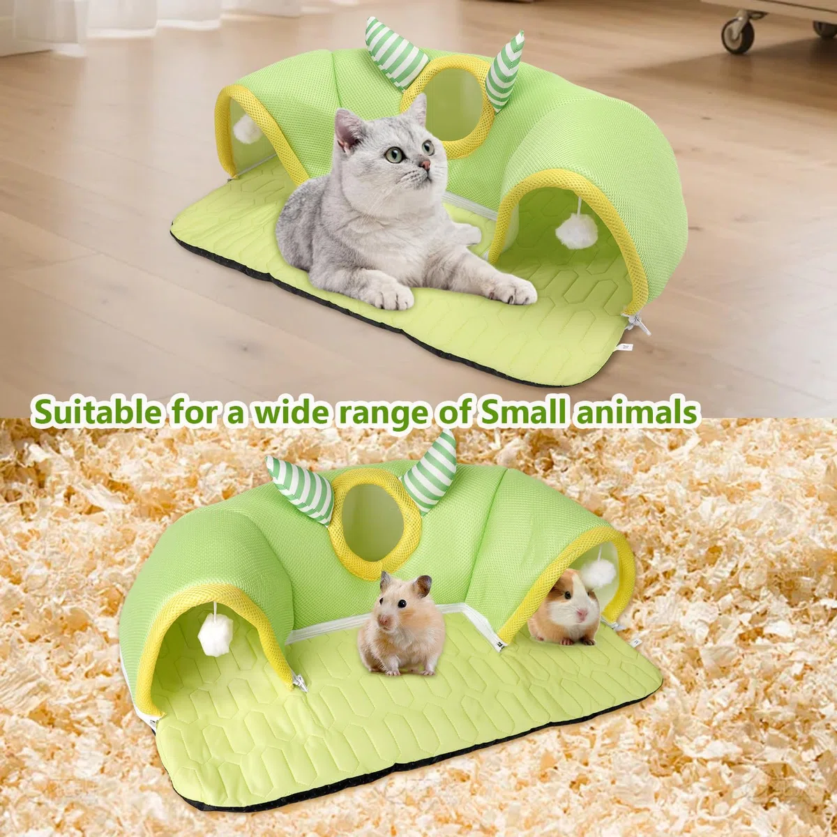 Cama Túnel para Conejillos de Indias, Túnel de Conejos, Juguetes de Escondite de Conejillo de Indias, Cama de Conejillo de Indias Lavable para Hámster, Chinchilla, Conejito (Verde)
