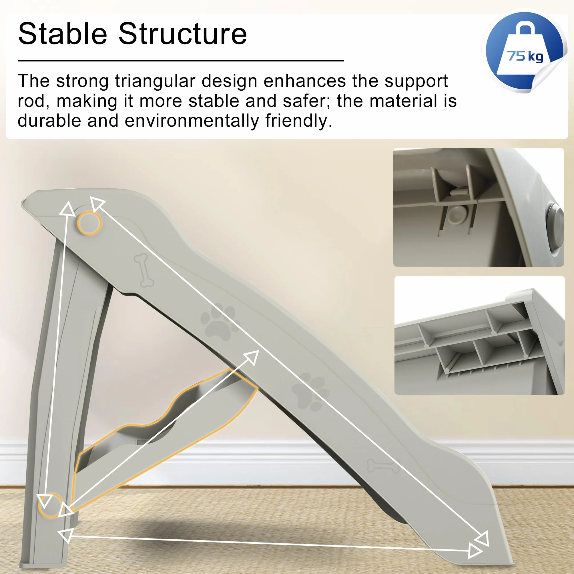 UISEBRT Escalera plegable para perros, 4 peldaños, para mascotas, con alfombrilla antideslizante y barra de apoyo para mascotas de hasta 75 kg, color gris