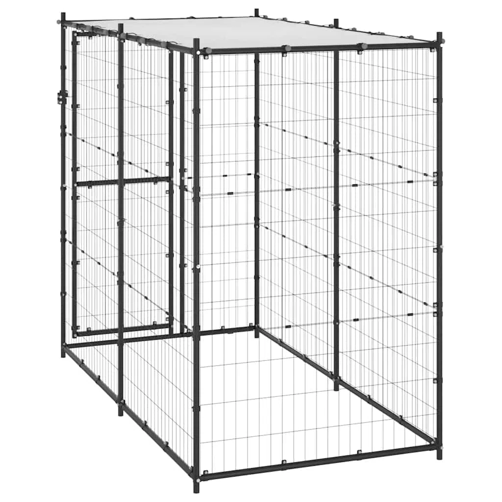 vidaXL Perrera para perros al aire libre, jaula para mascotas con puerta y techo, casa de parque para perros, valla de metal resistente para exteriores, para patio, acero