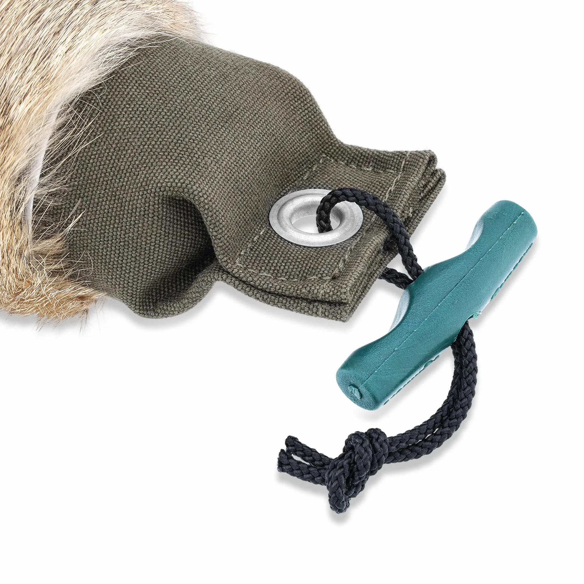 Dummy con auténtica piel de conejo – robusto apportel salvaje con 250 g de peso (también adecuado para cachorros)