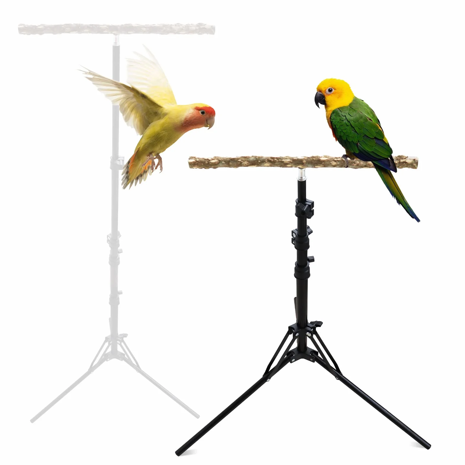 Juguete de perca de madera de pimienta natural, soporte de pájaros ajustable en altura para pájaros pequeños a medianos, uso en interiores y exteriores