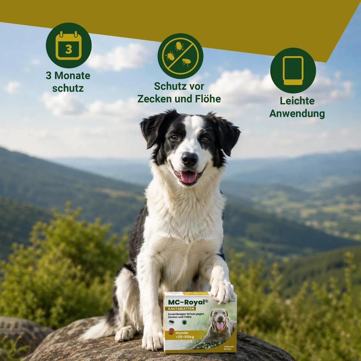 MC-Royal® Pastilla masticable para perros contra garrapatas y pulgas [3 meses de protección fiable] – Protección eficaz contra garrapatas y pulgas – para perros grandes de 10 a 25 kg