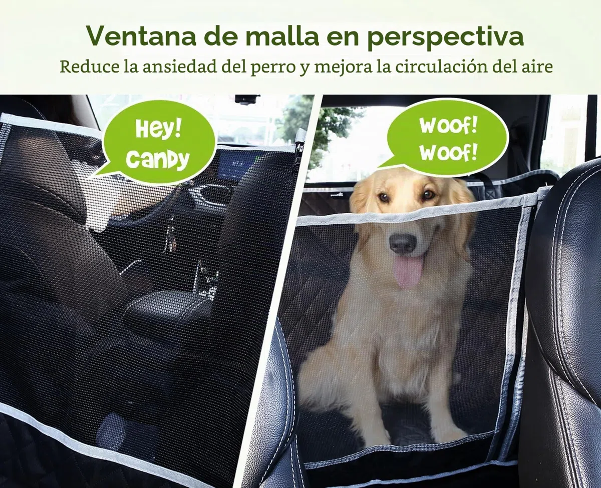 Pecute Funda Perros Coche, Funda de Asiento para Perros Impermeable y Resistente, Protector Coche Perros con Rejilla Flexible Pasar Aire, Universal para SUV, Camión, Transportar y Viaje (Negro)