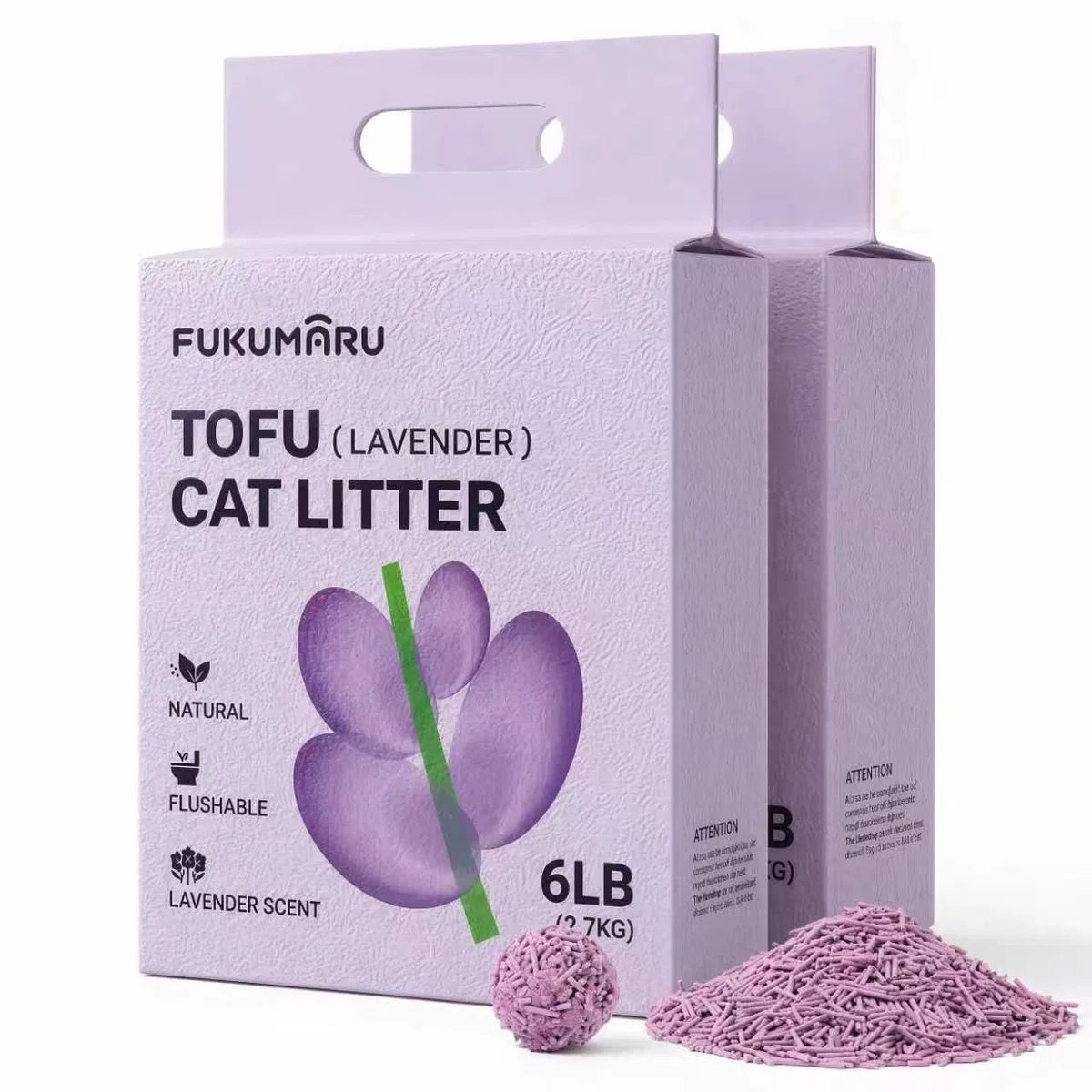 FUKUMARU Arena de Tofu para Gatos 5.4kg - Arena aglomerante para Gatos, Control de olores con Aroma de Lavanda, Libre de Polvo y fácil de aglomerar, desechable en el Inodoro