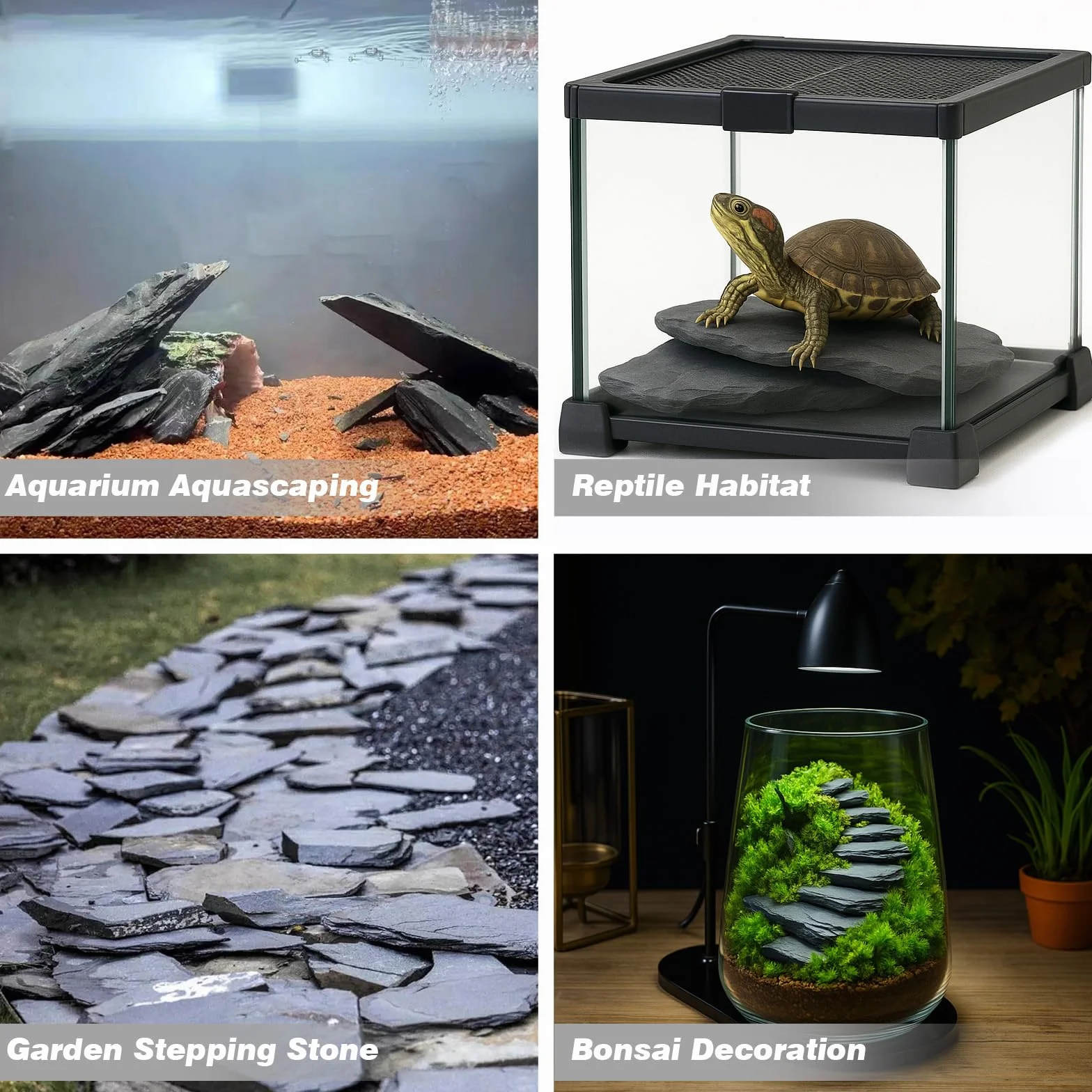 Unocho Piedras para Acuario 2,25kg Rocas de Pizarra Natural para paisajismo acuático Plataforma de Descanso para Reptiles terrarios vivarios paludarios bonsái y Jardines en Miniatura(5–10cm)