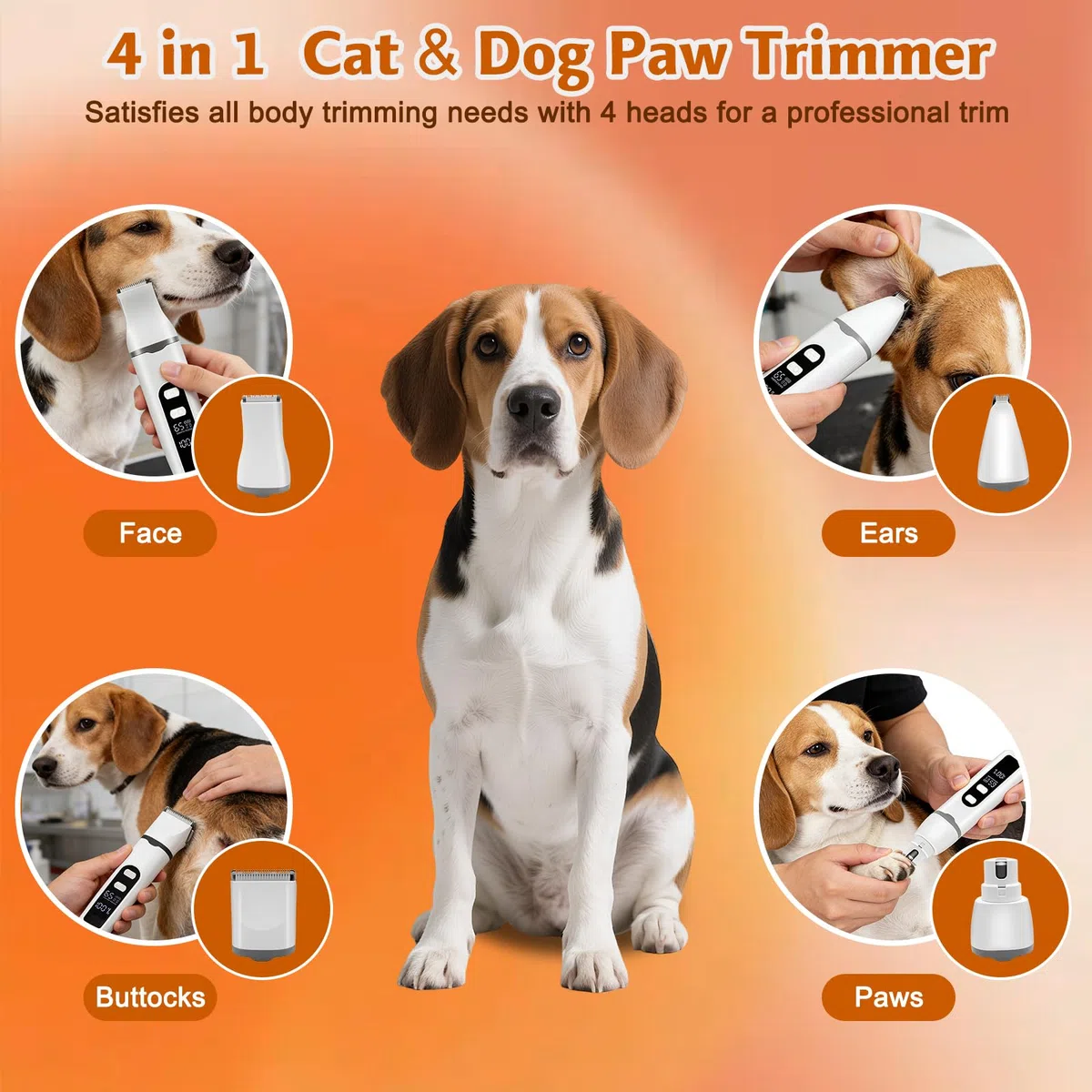 4 en 1 Maquina cortar pelo perros y Gatos, Maquinillas eléctricas Cortapelos para Mascotas, Profesional Maquina de Cortar pelo Animal&Cortapatas&Pulidora para Cuerpo, Patas, Ojos, Orejas y Cara
