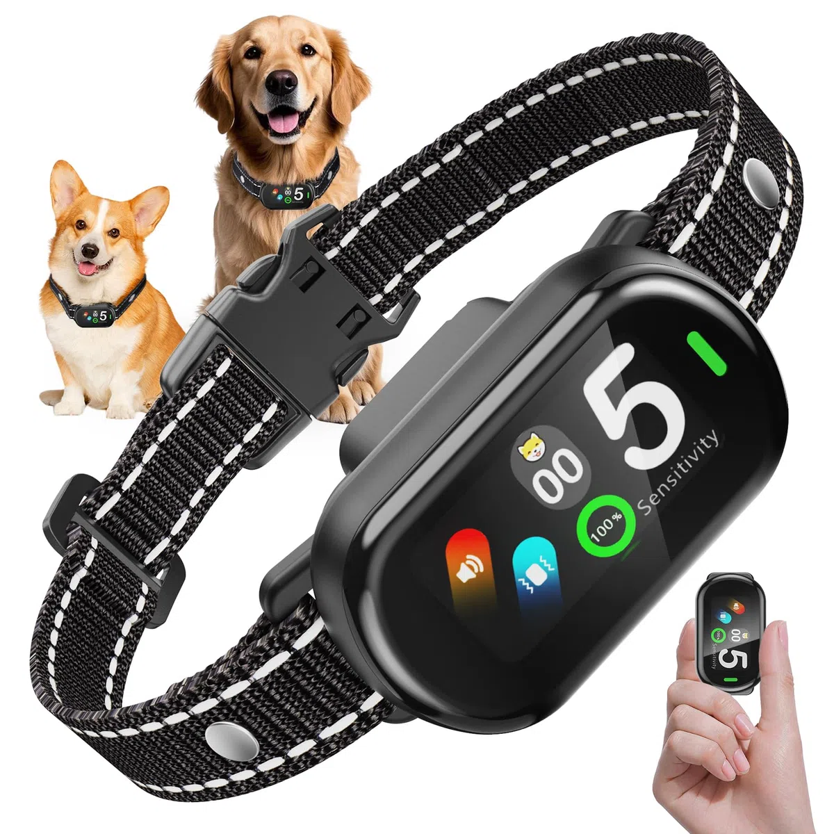 Collar Antiladridos Perros Grande Mediano Pequeño, Collar Adiestramiento para Perros 5-100lbs, 5 Niveles de Sensibilidad, 3 Modos de Sonido y Vibración, Resistente al Agua IP67 y Recargable