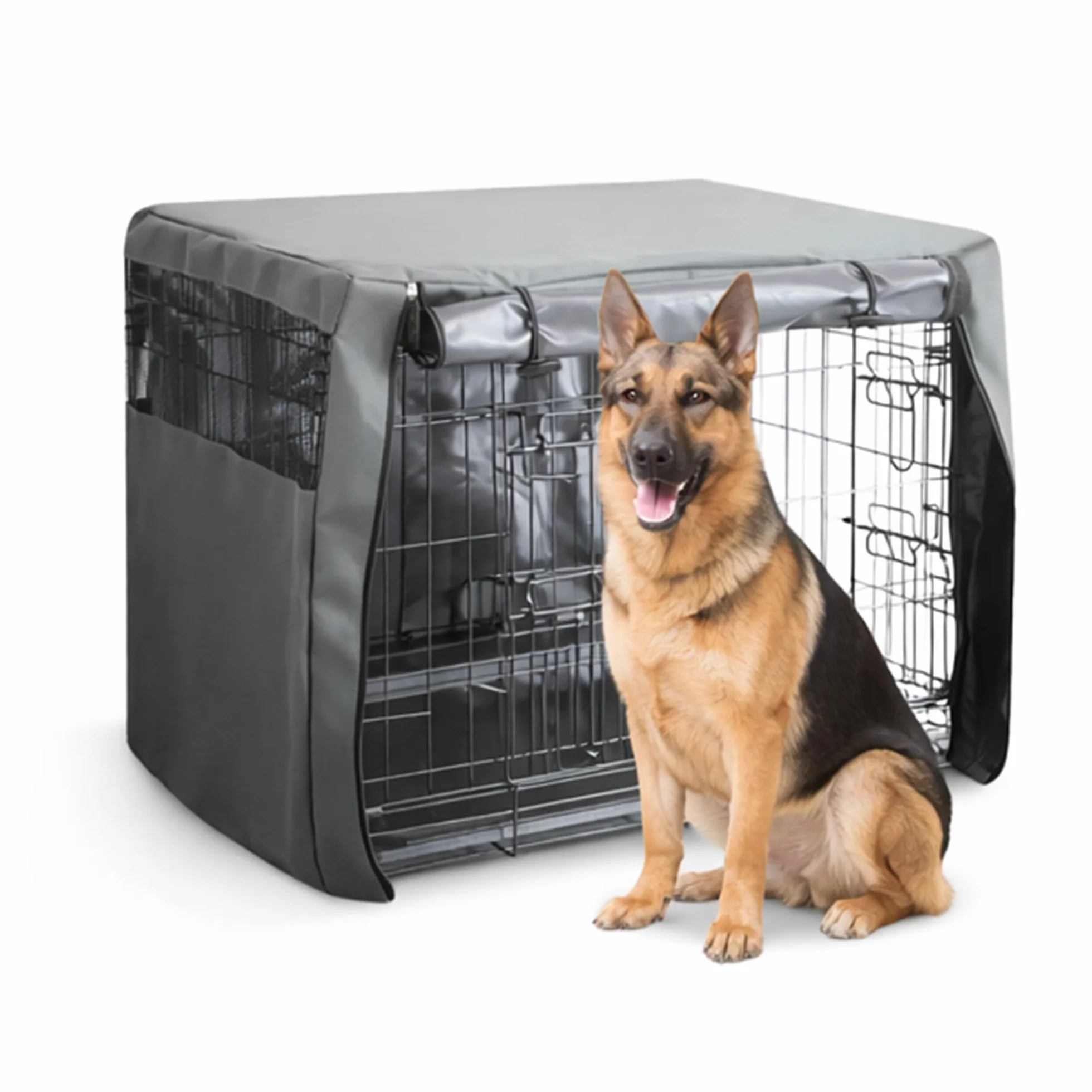 FurDreams Funda para jaula de perro de 48 pulgadas, cubierta de jaula resistente al viento para mascotas con 2 puertas (delantera y lateral) con malla de aire transpirable, caja resistente perfecta