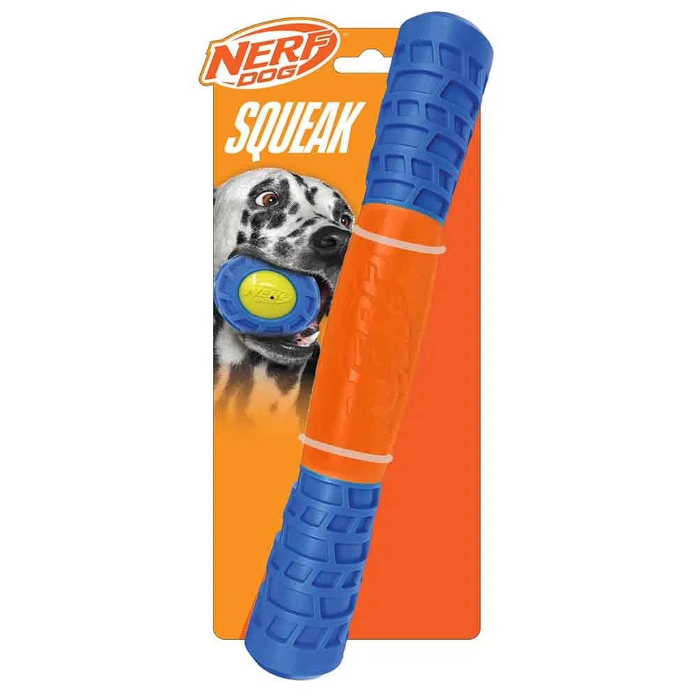 Nerf Dog 11.5" TPR Exo Squeak Stick - Azul/Naranja