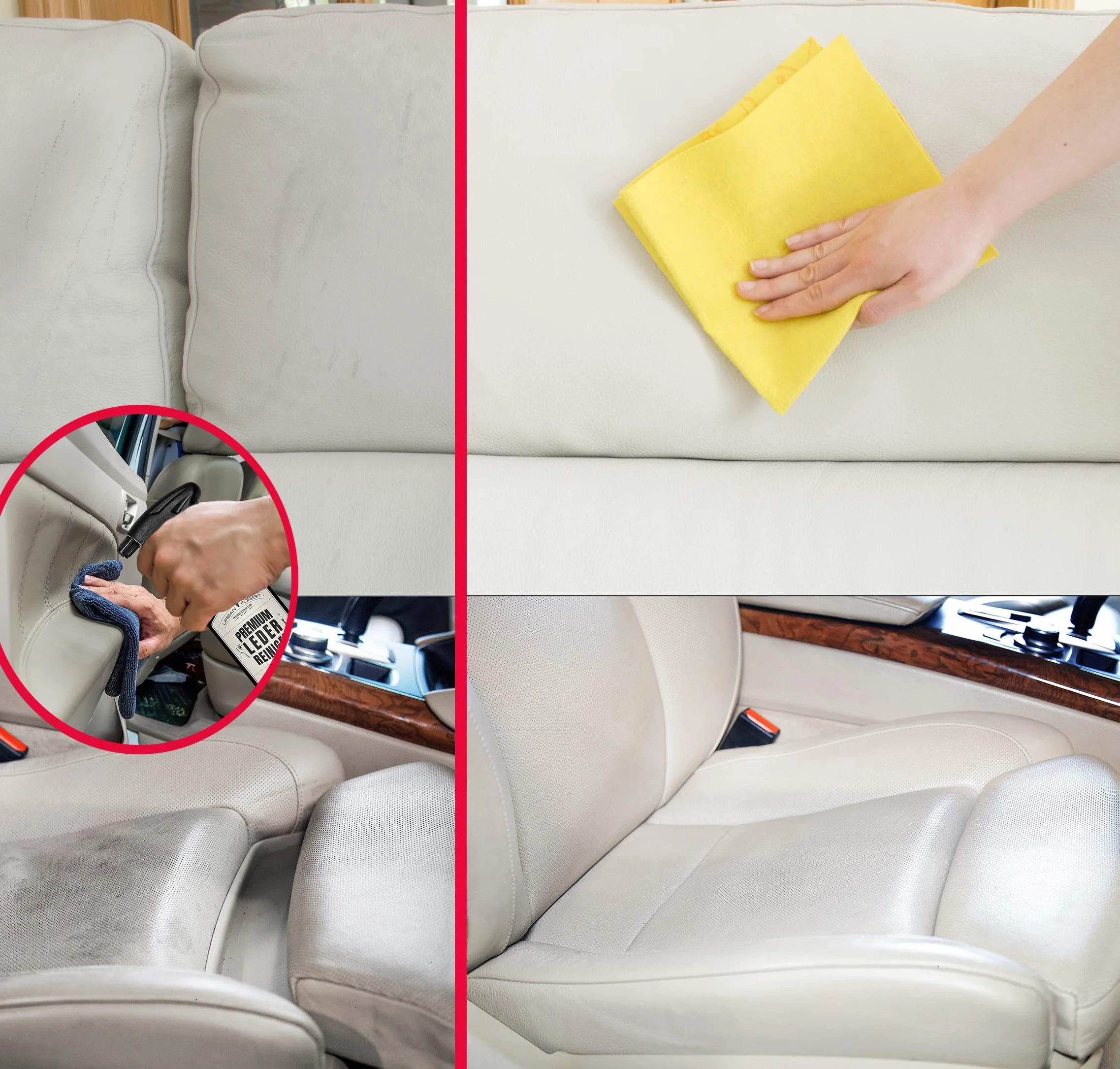 Cuidado del Cuero incoloro para Coche Muebles Chaquetas Bolsos sofá Zapatos sillín Cuero BÁLSAMO y Limpiador de URBAN FOREST, tamaño: 500ml Bálsamo + 500ml Limpiador