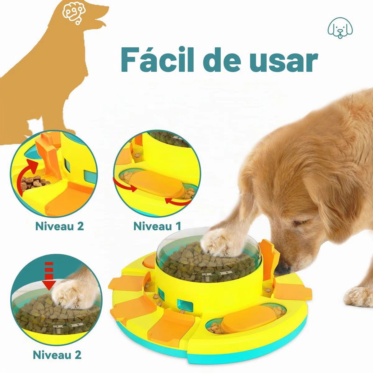 Juguetes Interactivos de Alimentación Lenta para la Mayoría de Los Perros, Rompecabezas con 2 Niveles de Dificultad, Dispensador de Premios