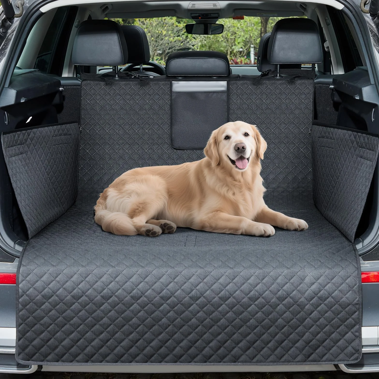 Protector de Maletero para Perros, Manta Impermeable y Antideslizante con Protección Lateral y de Parachoques, Funda Resistente y Fácil de Limpiar para Maletero de Coche - Negro