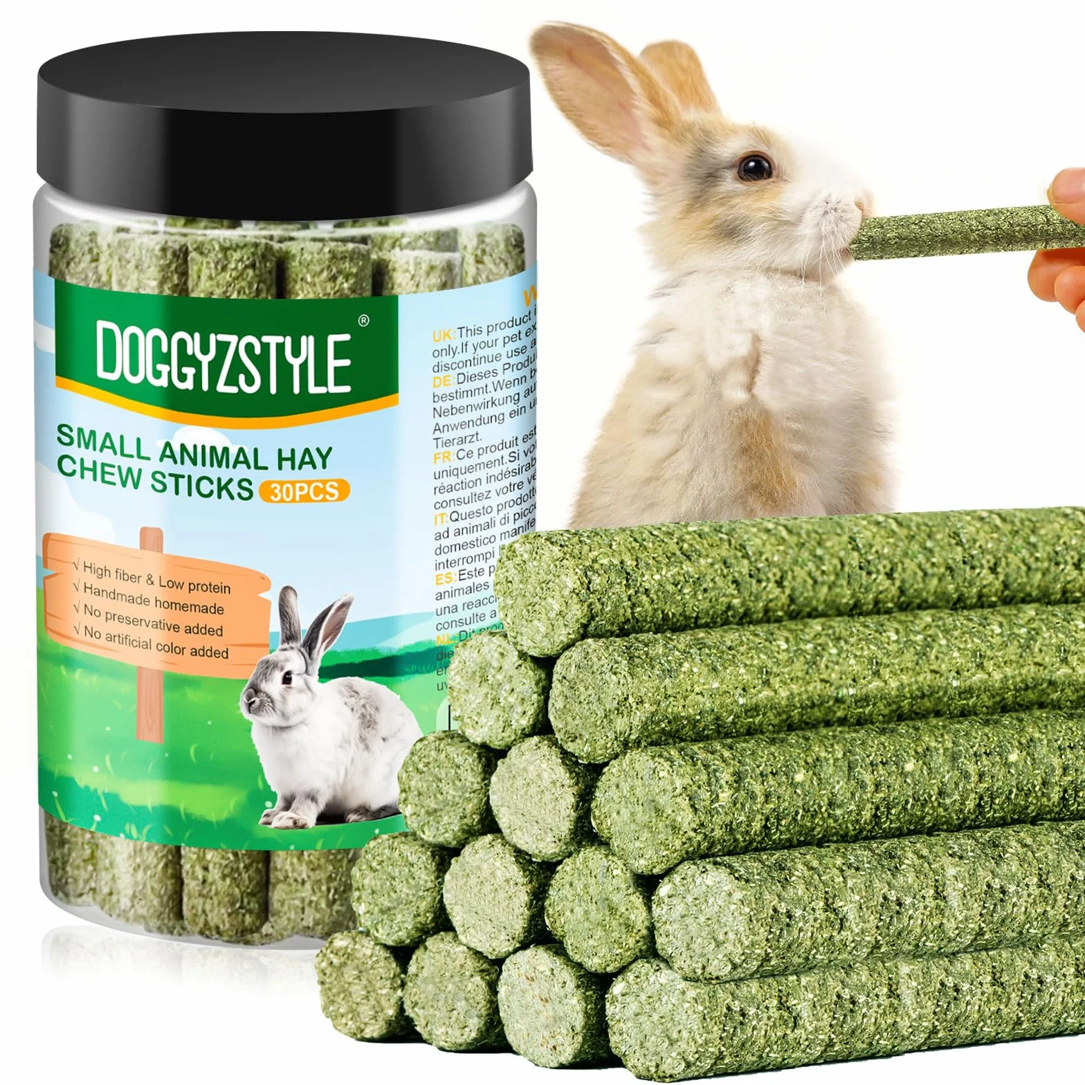 30PCS Golosinas de Conejo Timothy Hay Sticks,Heno Timothy Natural para Conejo,Conejillos de Indias,Conejito,Chinchilla,Hámsters,Juguetes Masticables de Conejos Mano Comida para Conejos (30pcs)