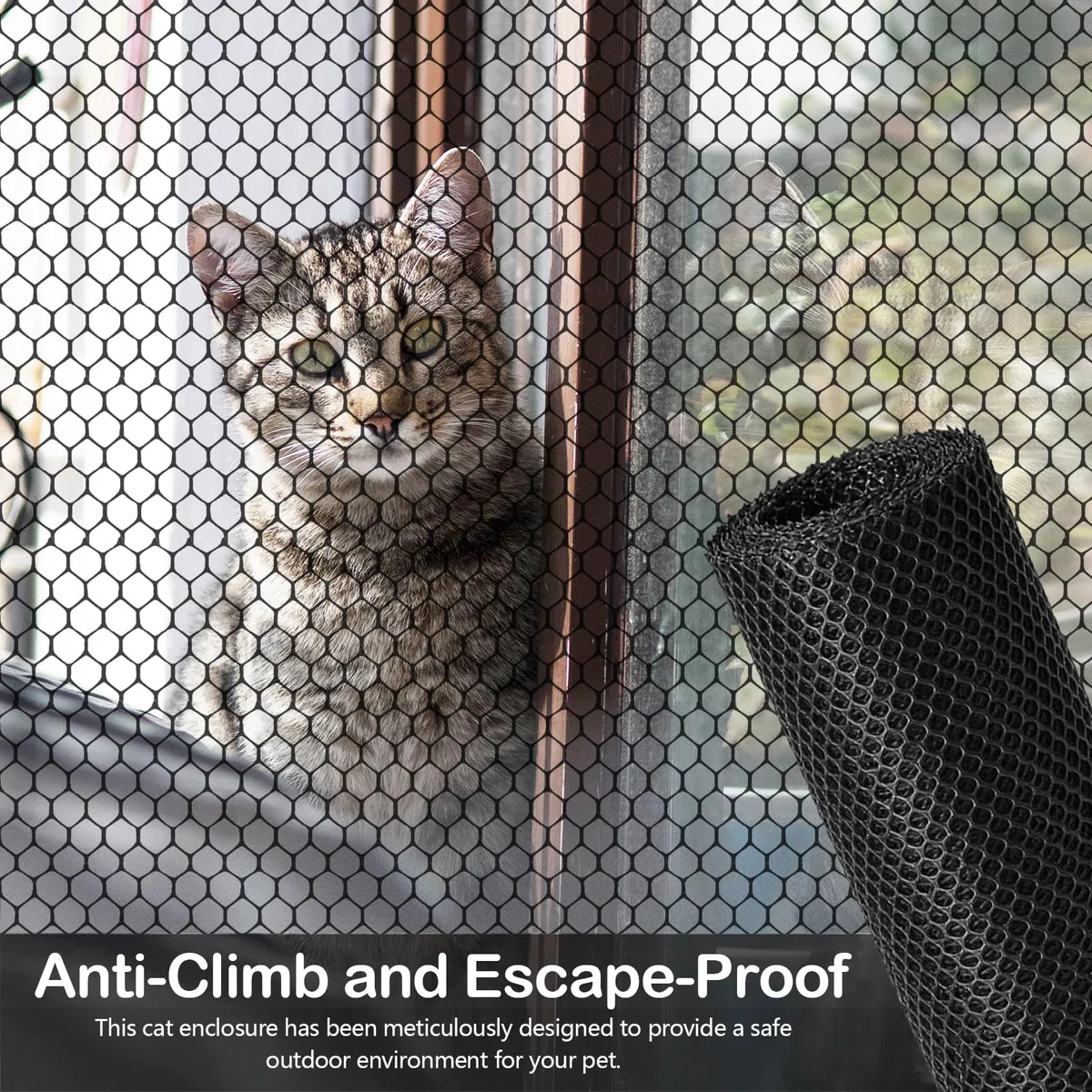 Redes Valla Anti-escalada para Gatos, Barrera Anti-trepa de Recinto Exterior Seguro para Gatos de 10 m, Valla de Malla de Jardín Resistente a Intemperie Cortable con Soportes de Pared Inoxidables
