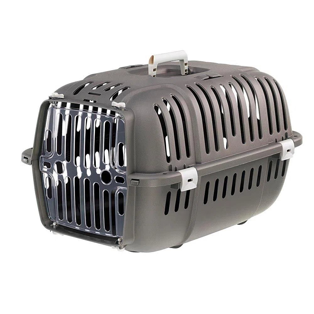 Ferplast Transportín Gato, Transportín Perro Pequeño y Gatos de hasta 8 Kg, Puerta Transparente Antigolpes, Ranuras de Ventilación, 37 x 57 x h 33 cm, Transportín Mascotas Rígido Jet 20, Gris