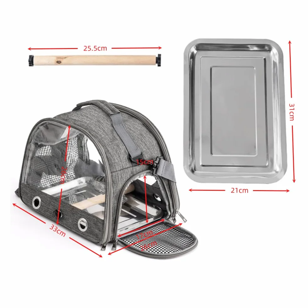 Bolsa de transporte para pájaros, bolsa de transporte para pájaros con barra de pie y bandeja de acero inoxidable, transpirable, plegable, para pequeños pájaros, bolsa de viaje para animales
