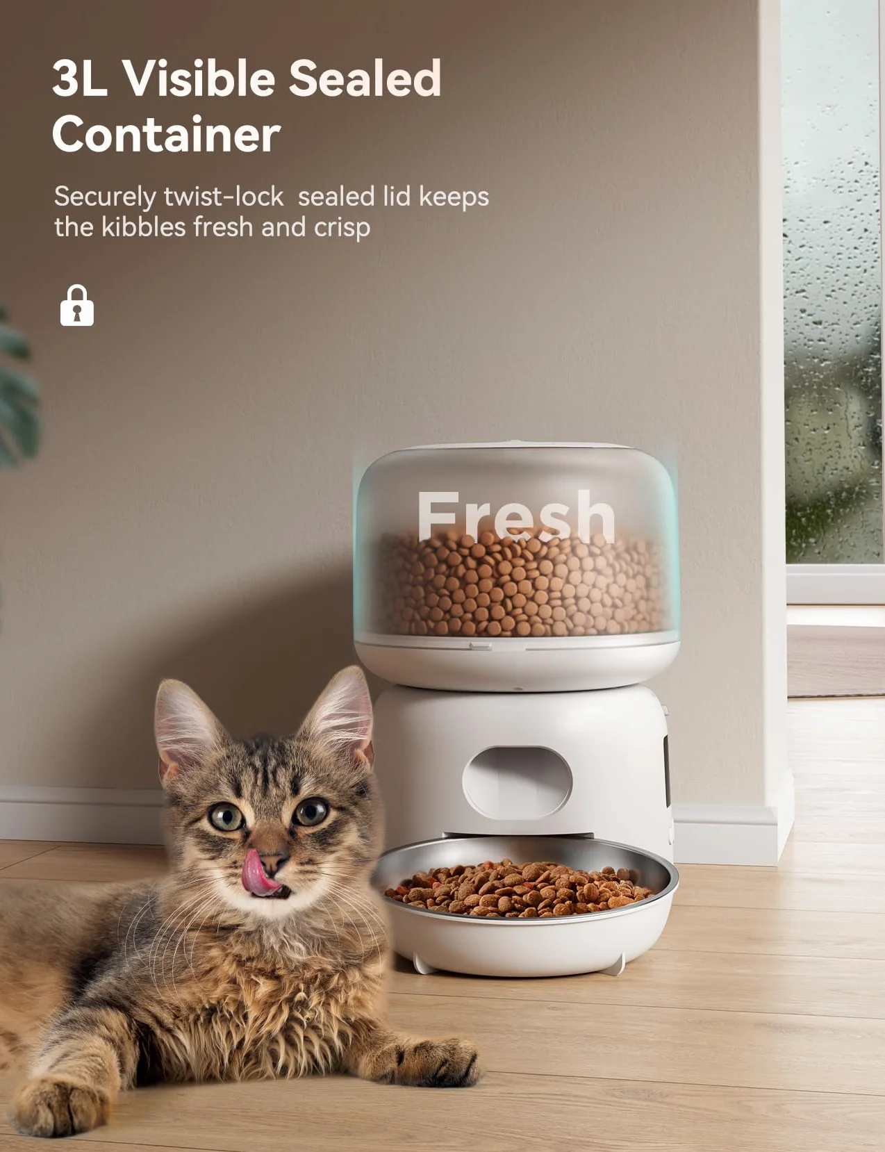 FEELNEEDY Comedero Gato Automático 2.4G Wi-Fi, Dispensador Comida Gatos con Control de App, hasta 10 Comidas/36 Porciones al Día, Tazón para Gatos de Acero Inoxidable, 3L