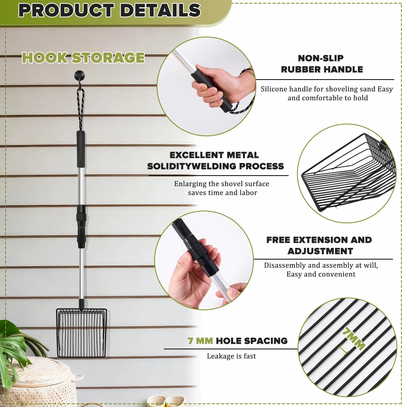 BINYI Cuchara de Arena para Gatos de Acero Inoxidable Pala para Excrementos de Gallina Pala de Arena Pala de Malla Litter Scoops Accesorios para Gallinero y Arena de Gato Negro