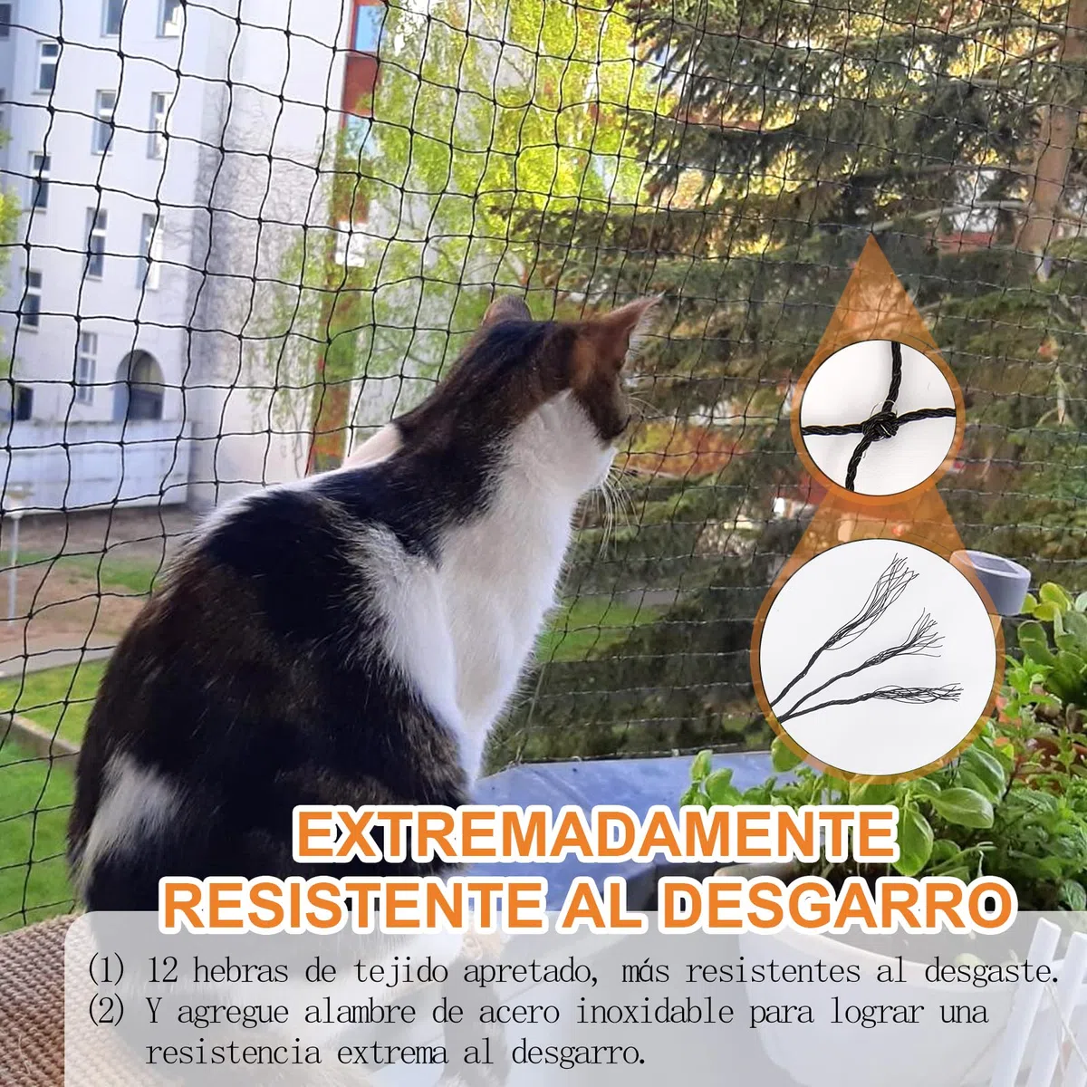 Red para Gatos Reforzada con Alambre, 8x3m Red Protección para Gatos Terraza de sin Taladro para Balcones, Ventanas, Tragaluces y Puertas