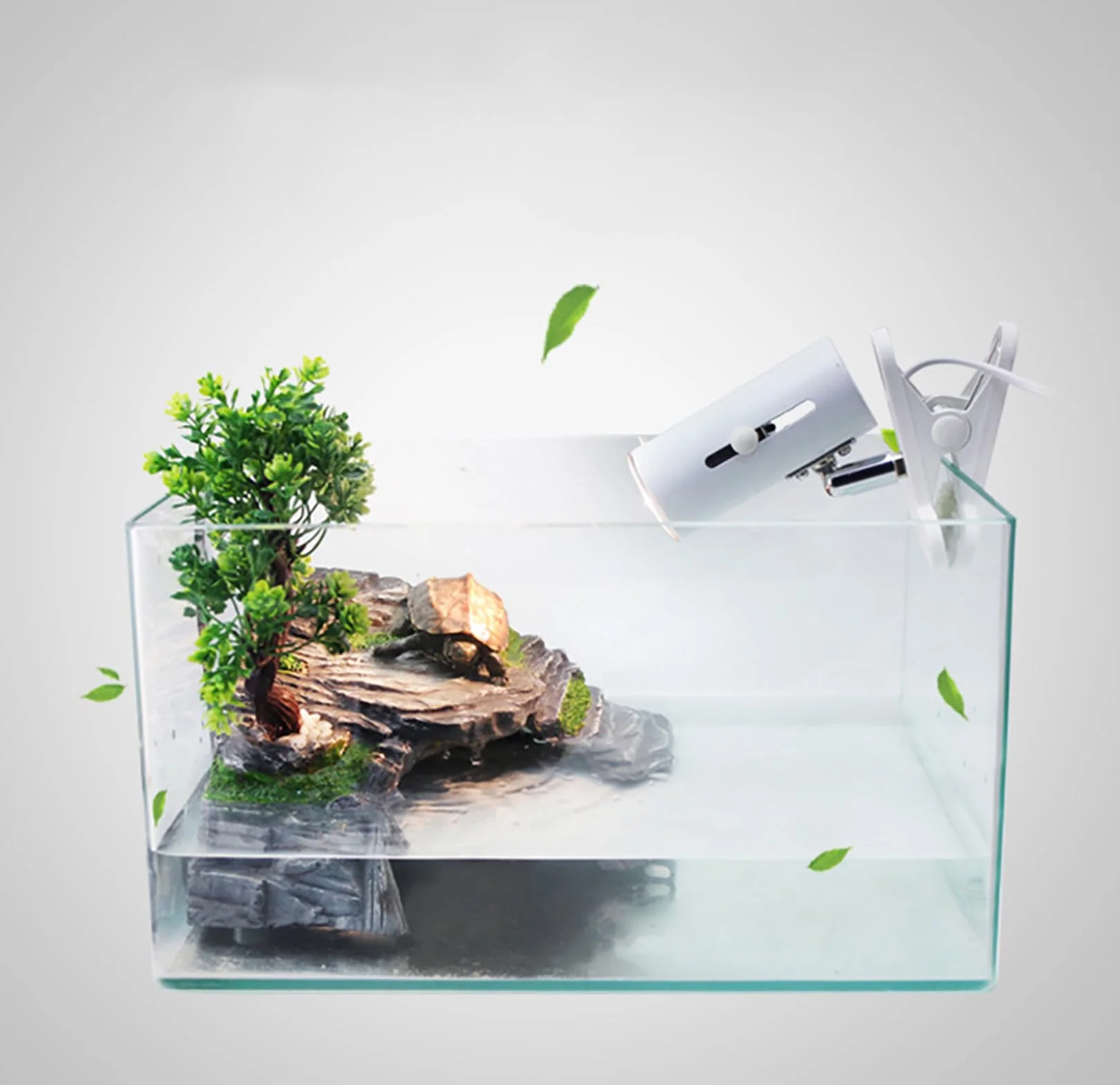 OMEM Reptil Box Refugio Terrario Escondite Cuevas Tortuga Plataforma para Tomar el Sol Decoración de Hábitat Humidificar Ocultar Cueva Resina Roca (M)