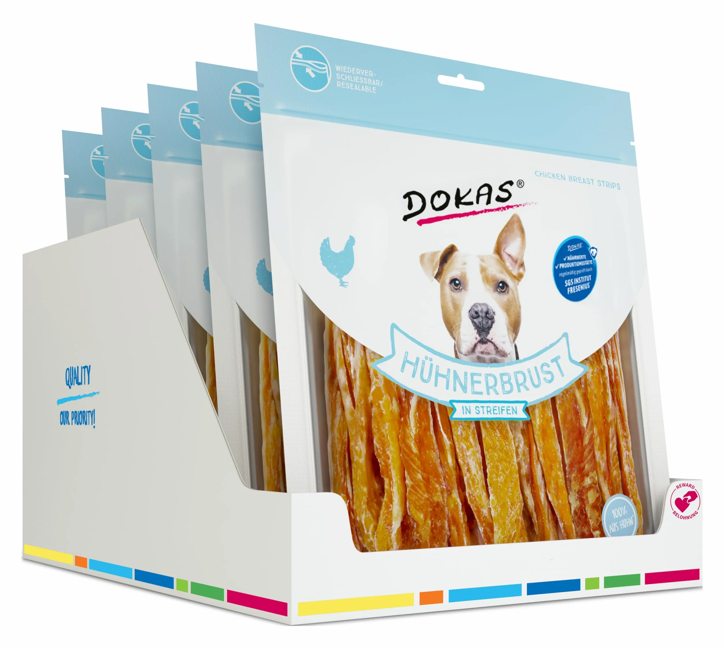Dokas Dog PECHUGA DE Pollo en Tiras | 5 x 500 g | Alimento complementario para Perros | Pechuga de Pollo deshidratada en Tiras | Apto para Perros de Todos los tamaños y Razas