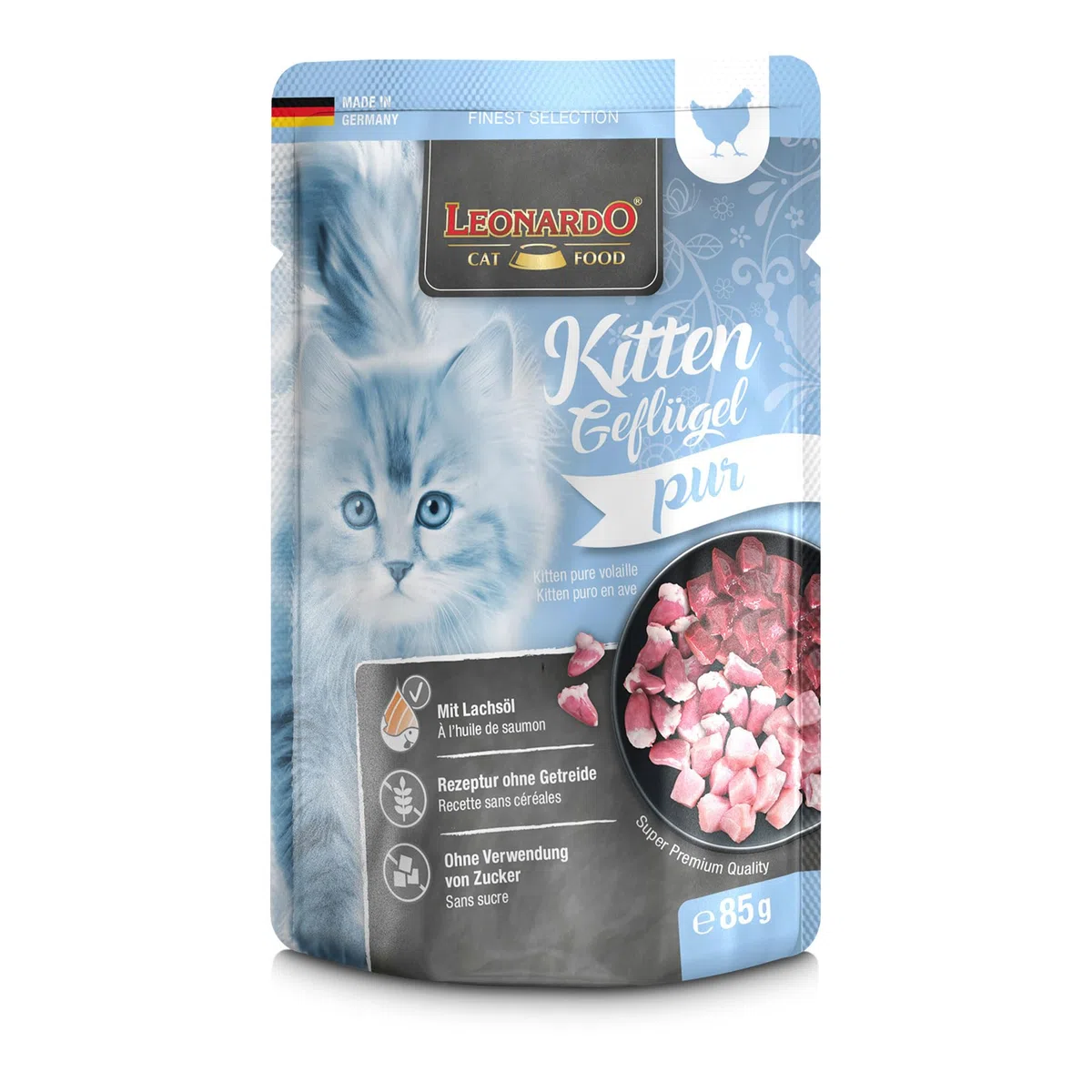 LEONARDO Bolsas [16x85g Kitten Puro en Ave] | Alimento húmedo sin Cereales para Gatos |Alimento Completo en prácticas raciones Individuales