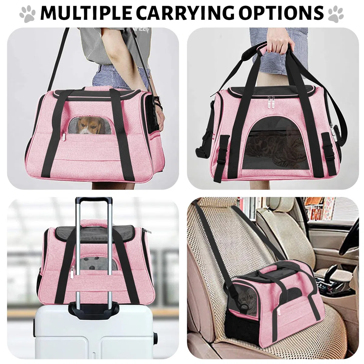 Bolsa de transporte para gato, perro, caja de transporte transpirable, jaula de transporte plegable con alfombra extraíble, cesta de transporte con correa ajustable desmontable, bolsa de mano gato