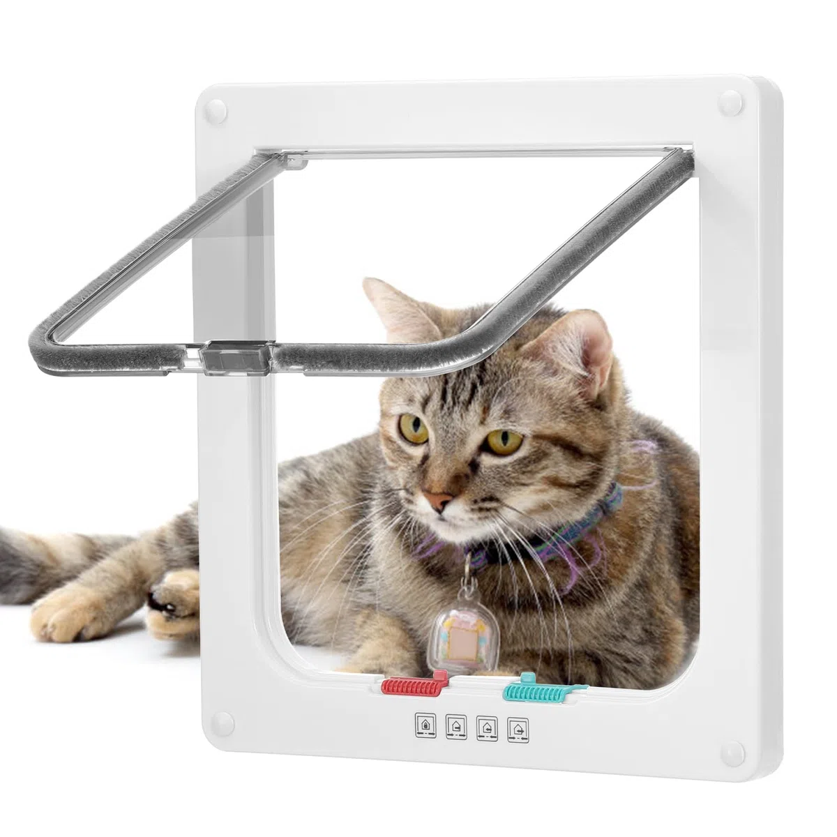 Roxanex Puerta grande de 19 cm x 18 cm, solapa fácil de instalar para ventanas, delgada, de seguridad para mascotas con cerradura de 4 vías, solapa resistente