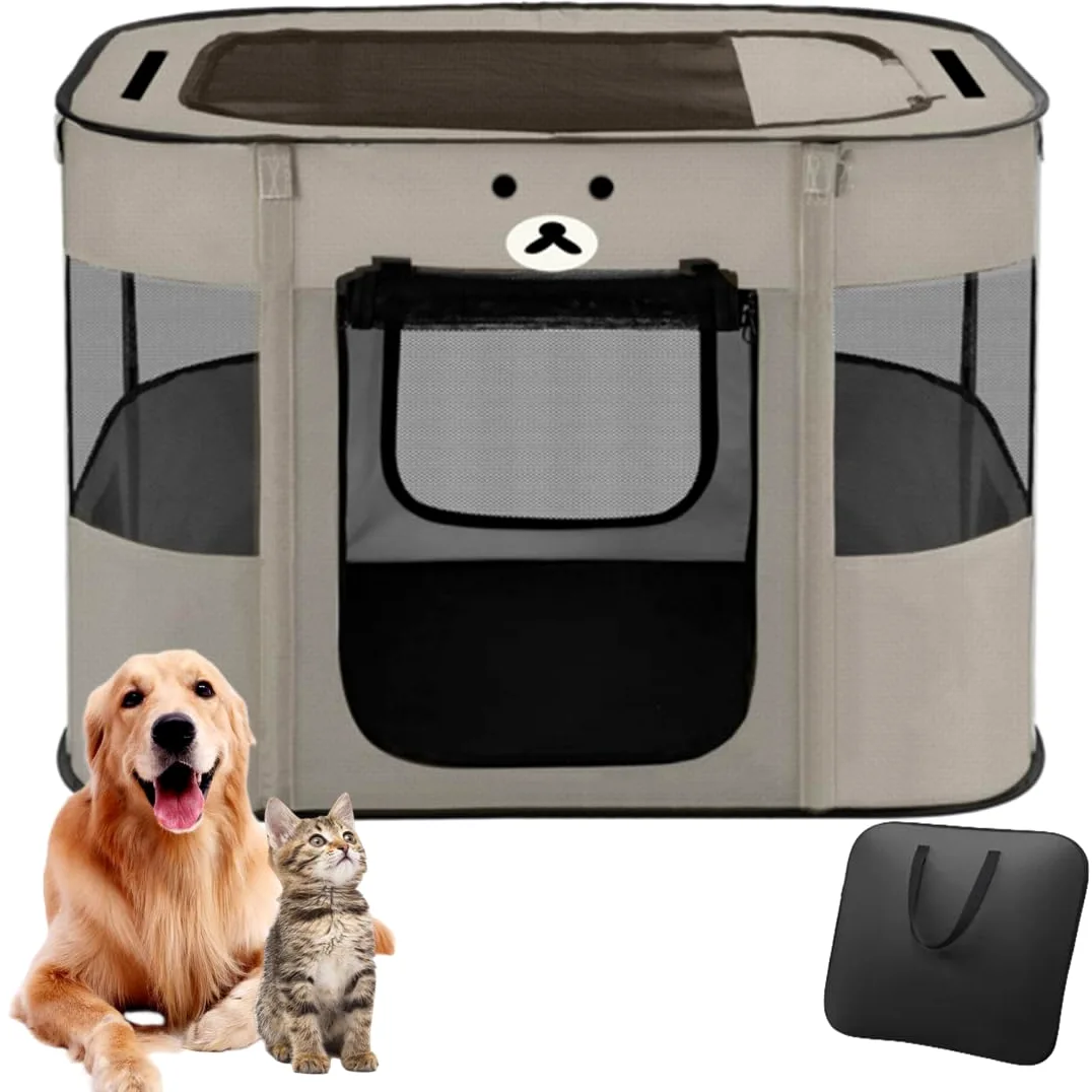 Valla portátil para Mascotas de 70 x 55 x 45 cm, Plegable, Rectangular, Sala de Entrega, Nido de Gato, cabaña para Cachorros, casa Cerrada para Mascotas con Bolsa de Transporte (Gris 2)