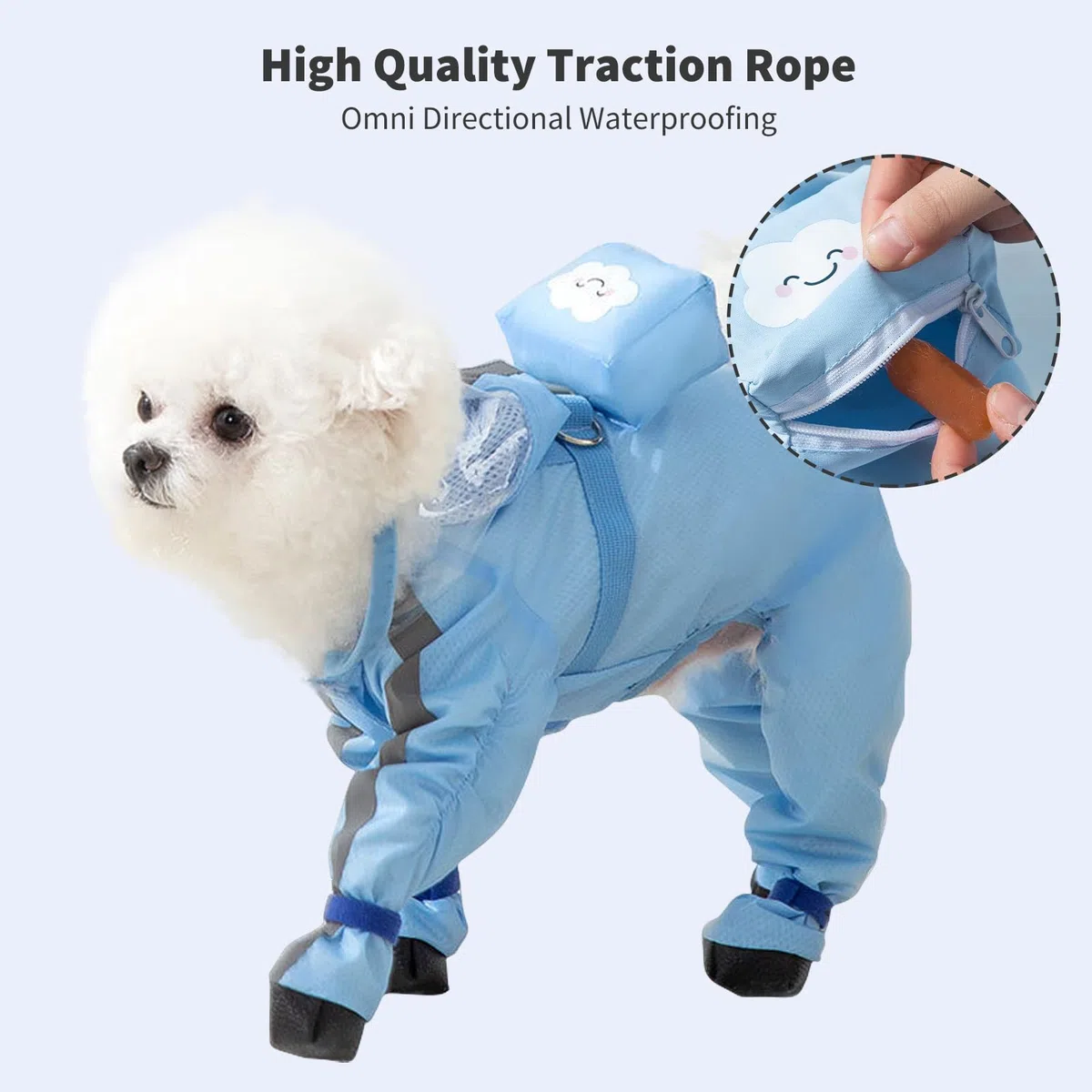 PETCUTE Chubasquero para Perros con Capucha,Ajustable Impermeables para Perros con Banda Reflectante,Cuatro Patas,Ligero Impermeable Chaqueta para Perros Pequeños y Medianos