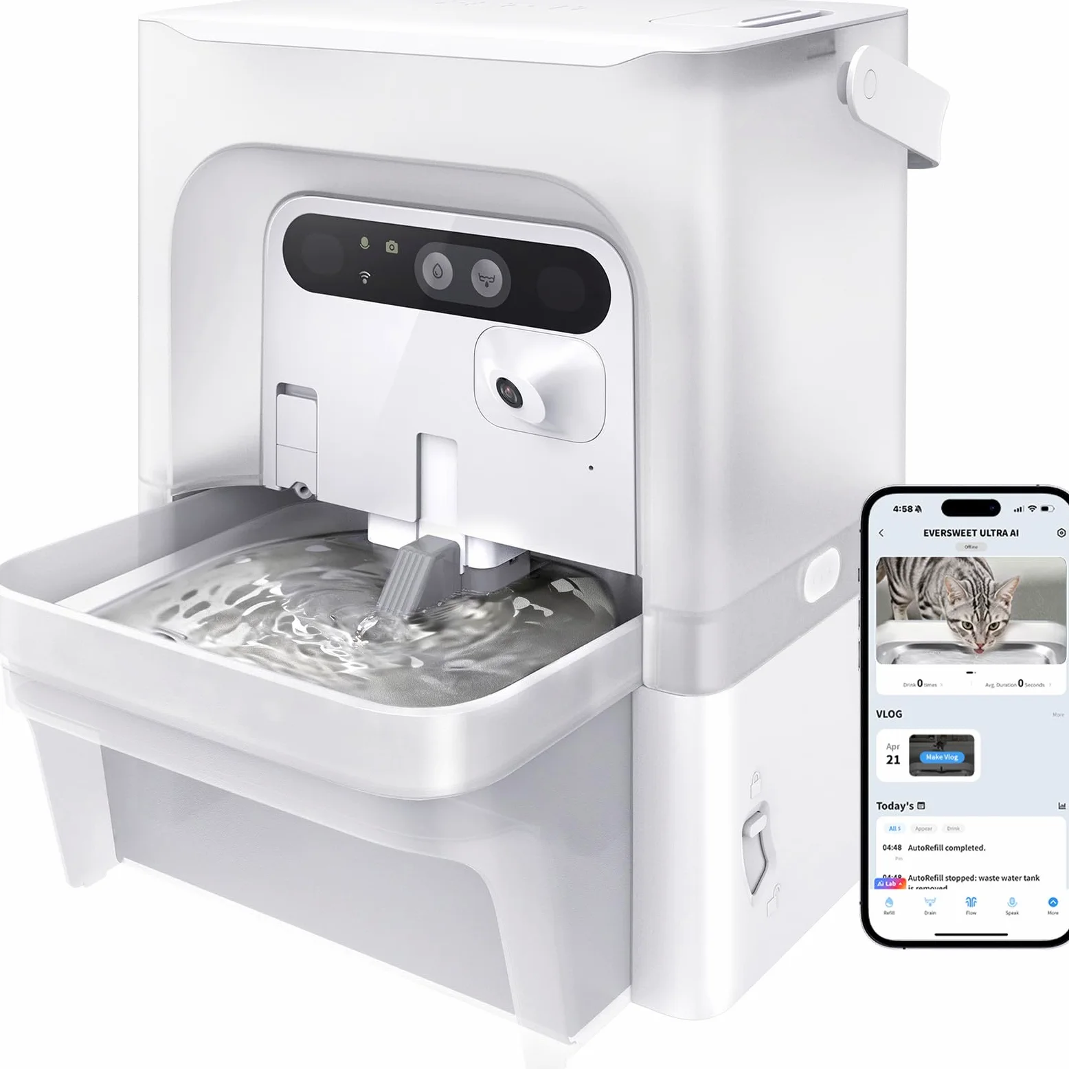 PETKIT EVERSWEET Ultra Fuente para Gatos sin Filtro, con Cámara AI, Separación de Agua Limpia y Sucia, 5L Bebedero Gatos Automático, Sensor de Movimiento, Control de App, Bandeja de Acero Inoxidable