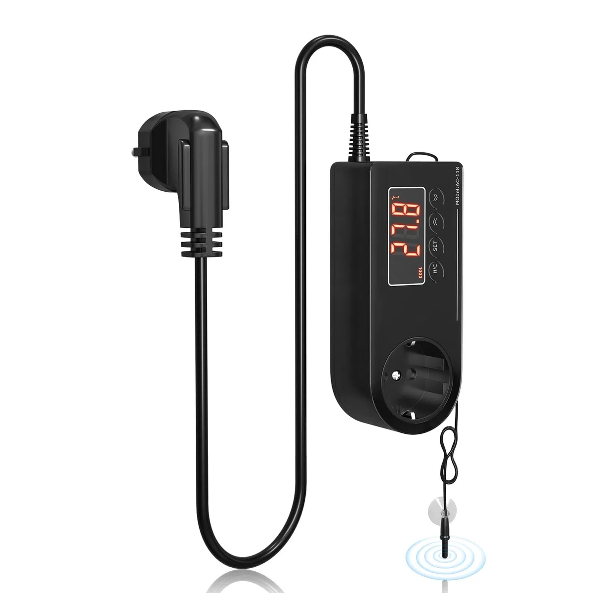 GlowUp Enchufe de Termostato Digital 220V Controlador de Temperatura Digital EU Higrostato Enchufe Termostato para Incubadora para Invernaderos, Reptiles, Acuarios, Incubadoras, Etc (1Pcs)
