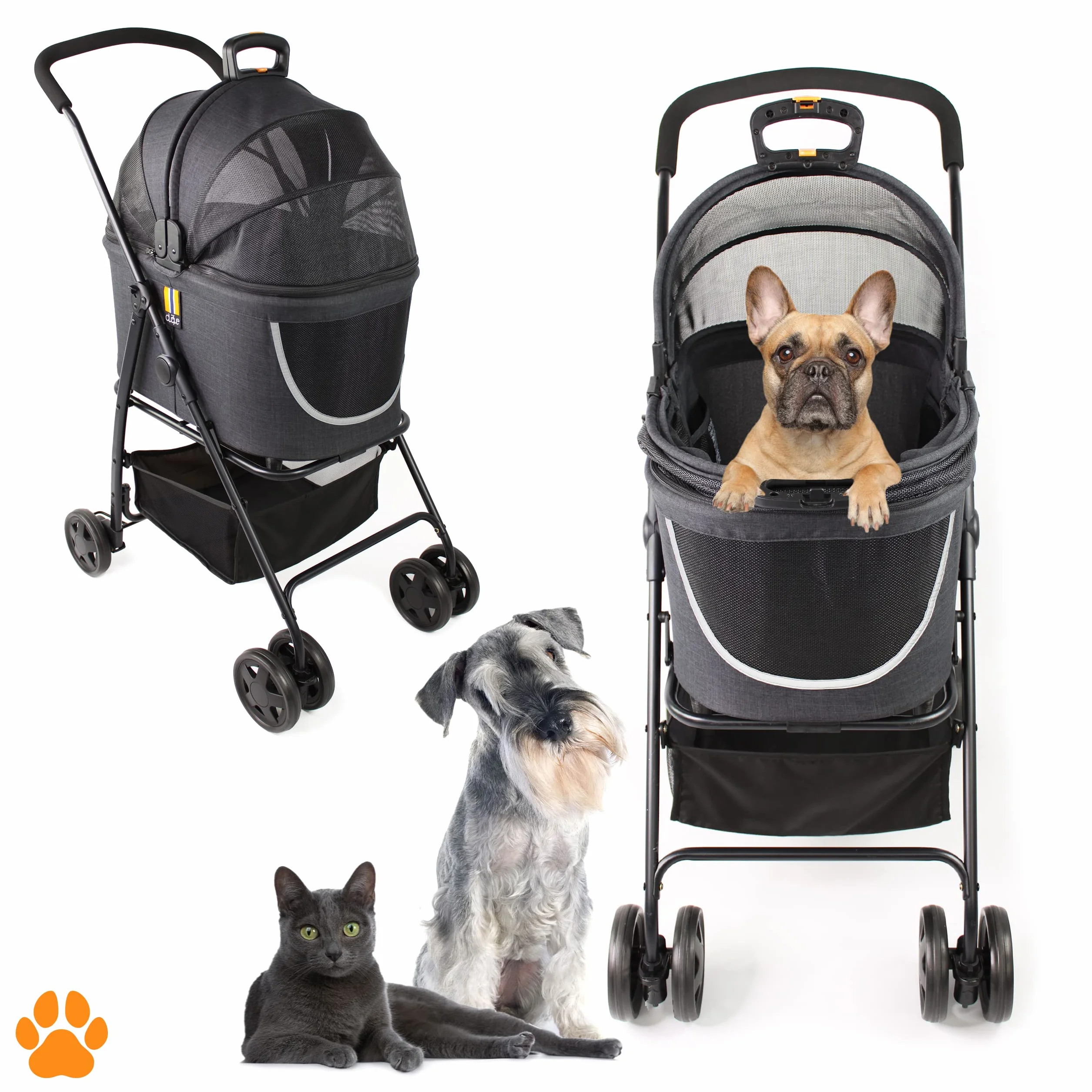 Modelo COCO 2 IN1 – Carrito de paseo perros hasta 15kg, cesta adicional para las compras o los accesorios de tu mascota, fácil de plegar y con ruedas flexibles diseño moderno